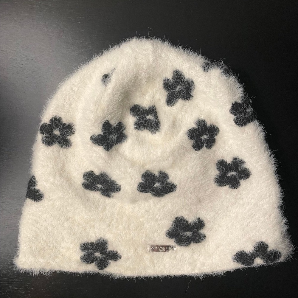 Karl Lagerfeld White and Black Patterned Beanie